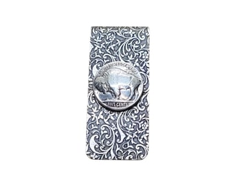 Handmade Oxidized Silver Embossed Buffalo Money Clip