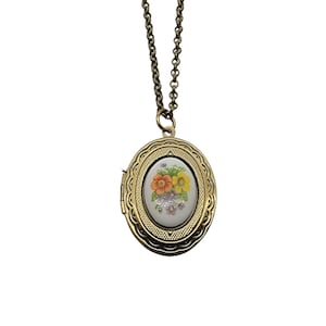 Handmade Vintage Floral Limoges Cameo Locket Necklace