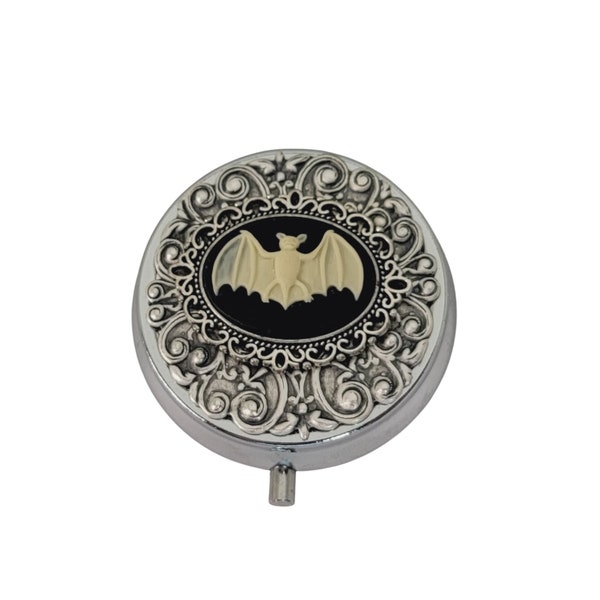 Handmade Silver Gothic Bat Cameo Pill Box