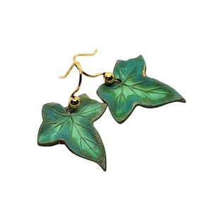 Handmade Verdigris Patina Ivy Leaf Leaves Earrings