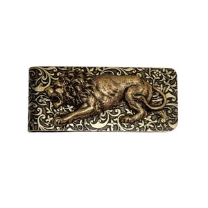 Handmade Oxidized Brass Embossed Lion Money Clip