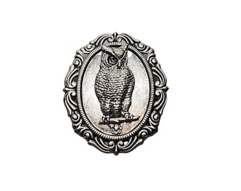 Handmade Antique Silver Owl Brooch Pin