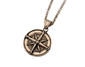 Handmade Antique Silver Compass Rose Necklace