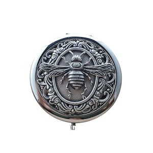 Handmade Victorian Silver Bee Steampunk Compact Mirror