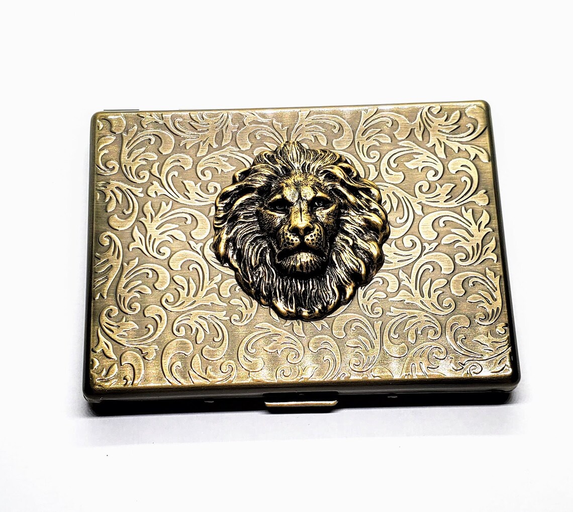 Handmade Antique Bronze Embossed Lion Cigarette Case Etsy UK