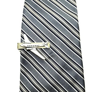 Handmade Silver Brass Steampunk Airplane Tie Bar Clip
