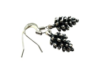 Handmade Oxidized Sterling Silver  Pinecone Earrings