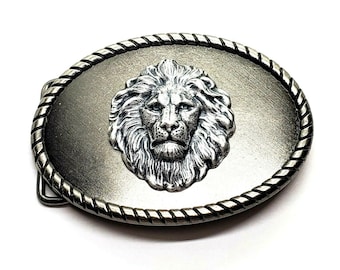 Handmade Oxidized Silver Brass Steampunk Lion Belt Buckle