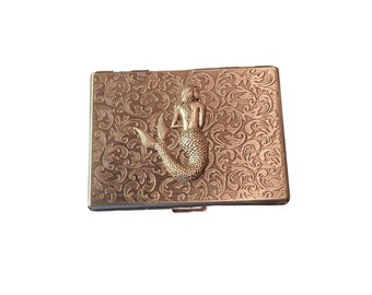 Handmade Antique Bronze Embossed Victorian Mermaid Cigarette Case