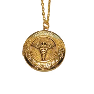 Handgemachte antike Gold Caduceus medizinisches Symbol Medaillon Halskette