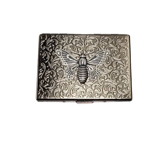 butterfly cigarette case Handmade Antique Silver Embossed Steampunk Butterfly Cigarette Case