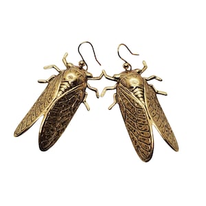 Large Handmade Oxidized Gold Cicada Earrings