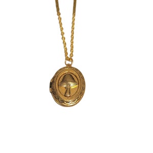 Handmade Antique Gold Mushroom Locket Necklace