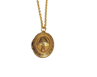 Handmade Antique Gold Mushroom Locket Necklace