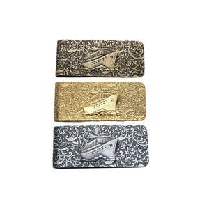 Handmade Embossed Brass Cruise Ship Money Clip