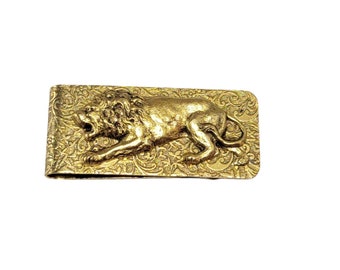Handmade Oxidized Gold Embossed Lion Money Clip