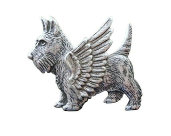Handmade Angel Scottie Scottish Dog Brooch - Pet Memorial
