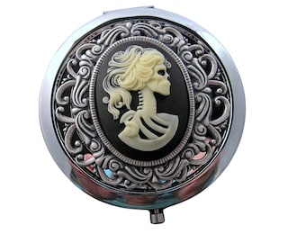 Handmade Victorian Oxidized Silver Day Of The Dead Compact Mirror
