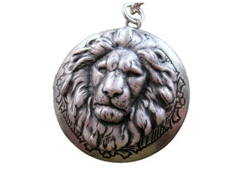 Handmade Oxidized Silver Lion Locket Necklace