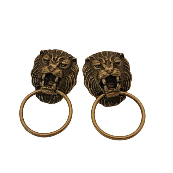 Handmade Oxidized Brass Lion Doorknocker Post Earrings