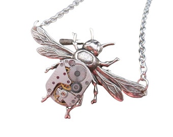 Handmade Oxidized Silver Victorian Bee Cameo Necklace