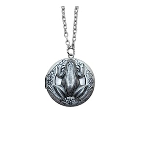 Handmade Antique Silver Frog Toad Locket Necklace