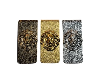 Handmade Embossed Brass Lion Money Clip