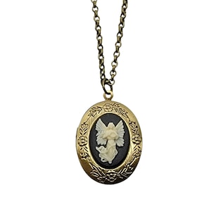 Handmade Antique Bronze Angel Cameo Locket Necklace