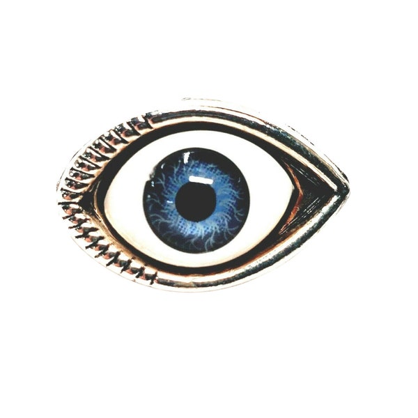 Handmade Antique Silver Eyeball Brooch Pin