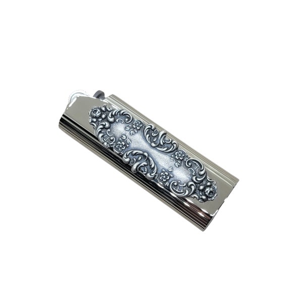 Funda para encendedor de cigarrillos victoriana de plata hecha a mano