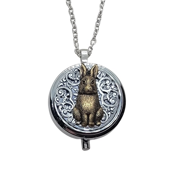 Handmade Silver Bunny Rabbit Pill Box Necklace