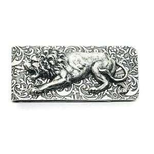 Handmade Oxidized Silver Embossed Brass Lion Money Clip