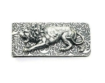 Handmade Oxidized Silver Embossed Brass Lion Money Clip
