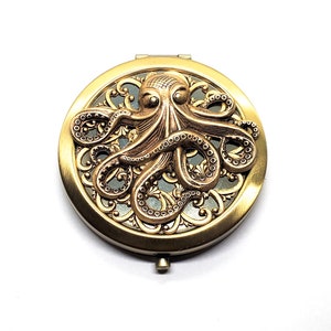 Handmade Oxidized Brass Octopus Compact Mirror