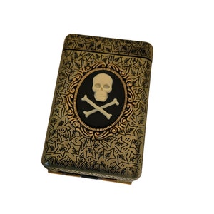 Handmade Antique Bronze Embossed Skull And Crossbones Cameo Cigarette Case