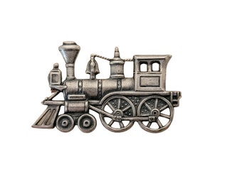 Handmade Oxidized Silver Steampunk Train Brooch Pin