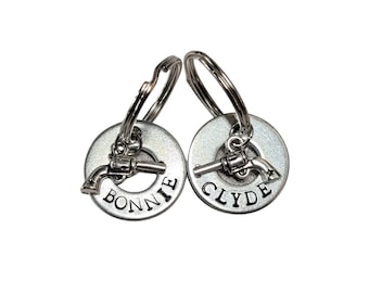 Handmade Hand-Stamped Bonnie And Clyde Keychain Set Jewelry