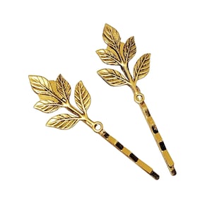 Handmade Antique Gold Leaf Bobby Pins - Wedding Hair Pieces