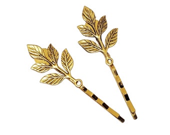 Handmade Antique Gold Leaf Bobby Pins - Wedding Hair Pieces