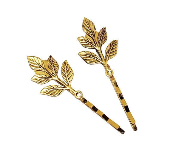 Gold Leaves Bobby Pins Amazon.com : Kercisbeauty Wedding Leaf Leaves Hair Pins for  main image 2