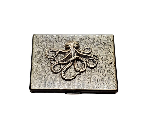 Handmade Antique Bronze Embossed Octopus Cigarette Case
