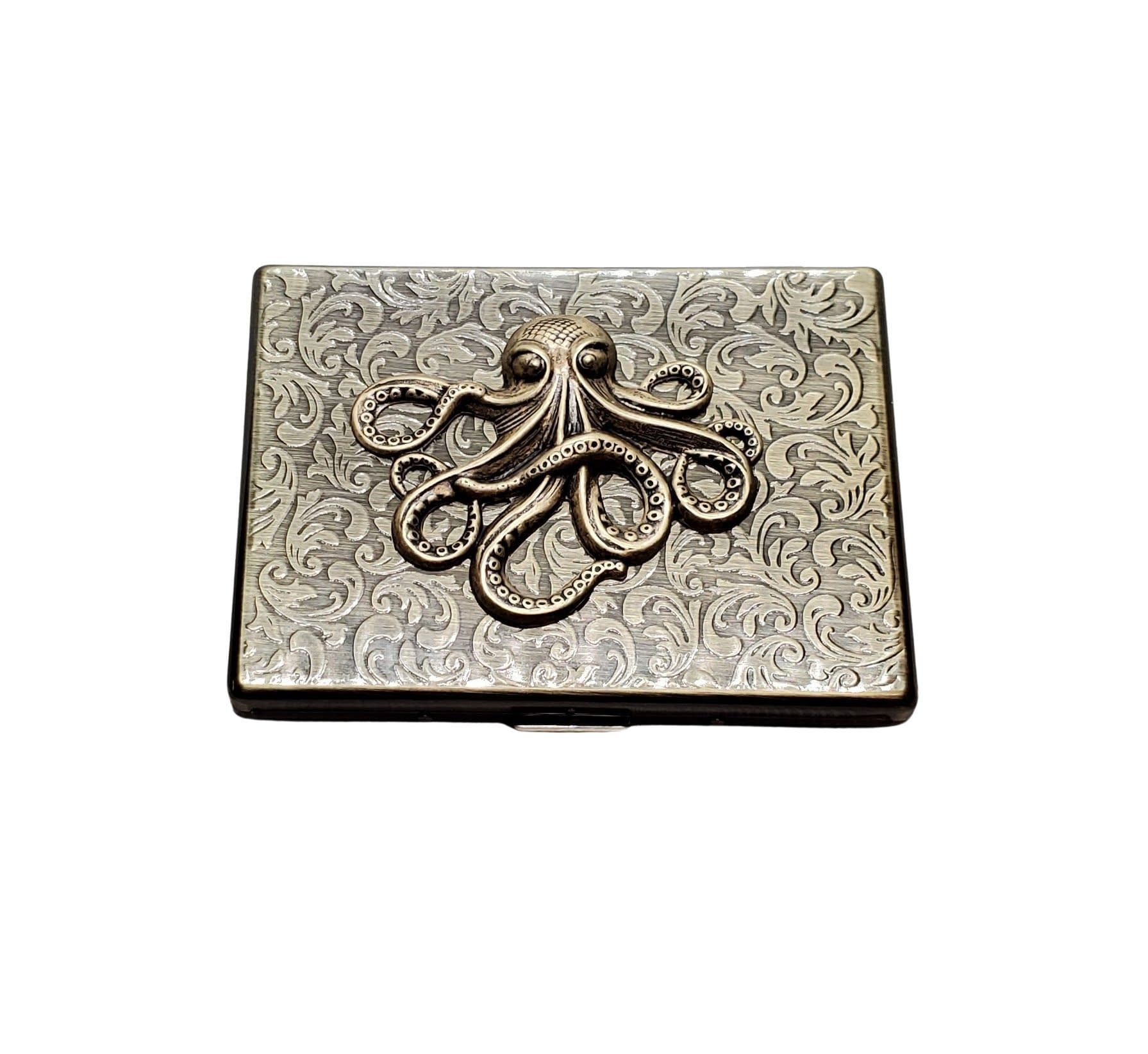 Étui à cigarettes Octopus fait main en bronze antique gaufré