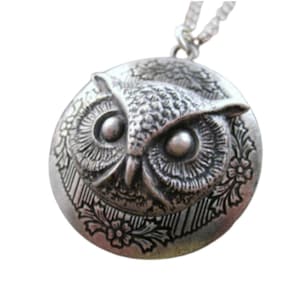 Handmade Oxidized Silver Owl Locket Necklace