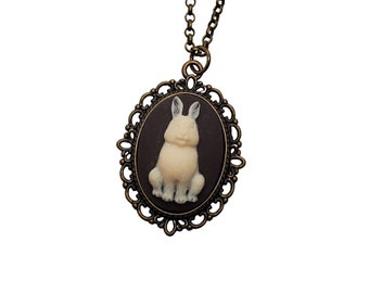 Handmade Bunny Rabbit Cameo Necklace