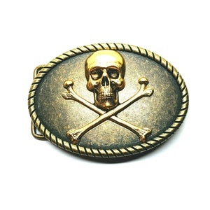 Handmade Bronze Skull And Crossbones Belt Buckle