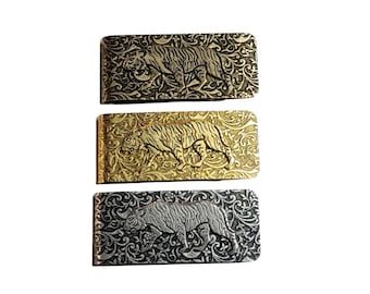 Handmade Embossed Brass Tiger Money Clip