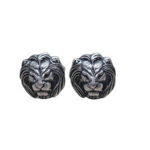 Handmade Oxidized Silver Lion Cuff Links