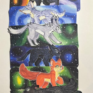 Marque-pages guerriers chats, dessin de fan, art de feuille de houx, Ravenpaw, Needletail, Jayfeather, Crowfeather, Squirrellfligt, Erin Hunter, Amoureux des chats