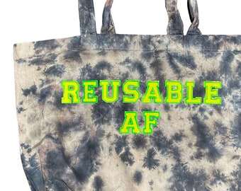 Reusable AF Tie-Dye Canvas Tote Bag | Non-Plastic Shopping Bag | Cute Carryall | Eco-Friendly Tote | Unique Gift | Cotton Tote | Shopper