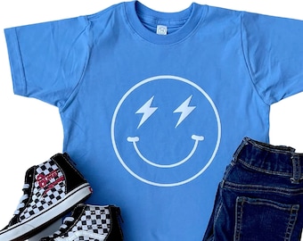 Bolt and Beam Smiley Face Toddler T-Shirt | Kids Unisex Graphic Tee | Lightning Bolt Smiley Face | Unique Kids Gift